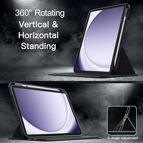 TGK Rotating Case for Samsung Galaxy Tab A9 Plus 11 inch with Pencil Holder 360 Degree Rotation Protective Trifold Stand Cover Clear Back (Lavender) - Image 4