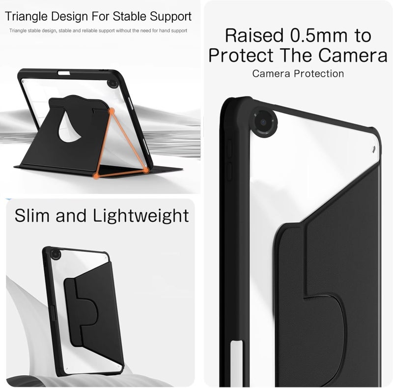 TGK Rotating Case for Samsung Galaxy Tab A9 Plus 11 inch with Pencil Holder 360 Degree Rotation Protective Trifold Stand Cover Clear Back (Lavender) - Image 5