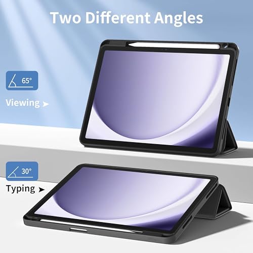 TGK Rotating Case for Samsung Galaxy Tab A9 Plus 11 inch with Pencil Holder 360 Degree Rotation Protective Trifold Stand Cover Clear Back (Lavender) - Image 3