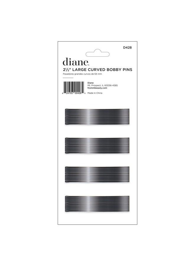 Diane دبابيس شعر سوداء منحنية بطول 2.5 بوصة للنساء والفتيات، صالون، تصفيف الشعر، لفات، للشعر الطويل والكثيف، دبابيس شعر مسطحة كبيرة مع رؤوس كروية لتثبيت التسريحات، 40 قطعة - Image 1