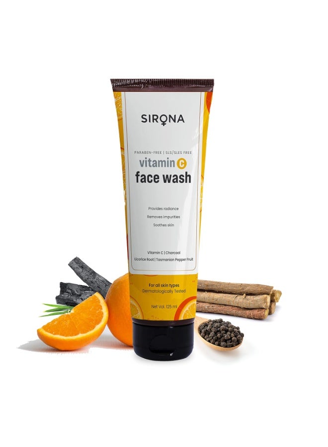 Sirona Vitamin C Face Wash for Men & Women – 125 ml (Pack of 1)| Suitable For All Skin Type |Natural Ingredients for Face Cleansing| Provides Radiance, Removes Impurities & Soothes Skin - Image 1