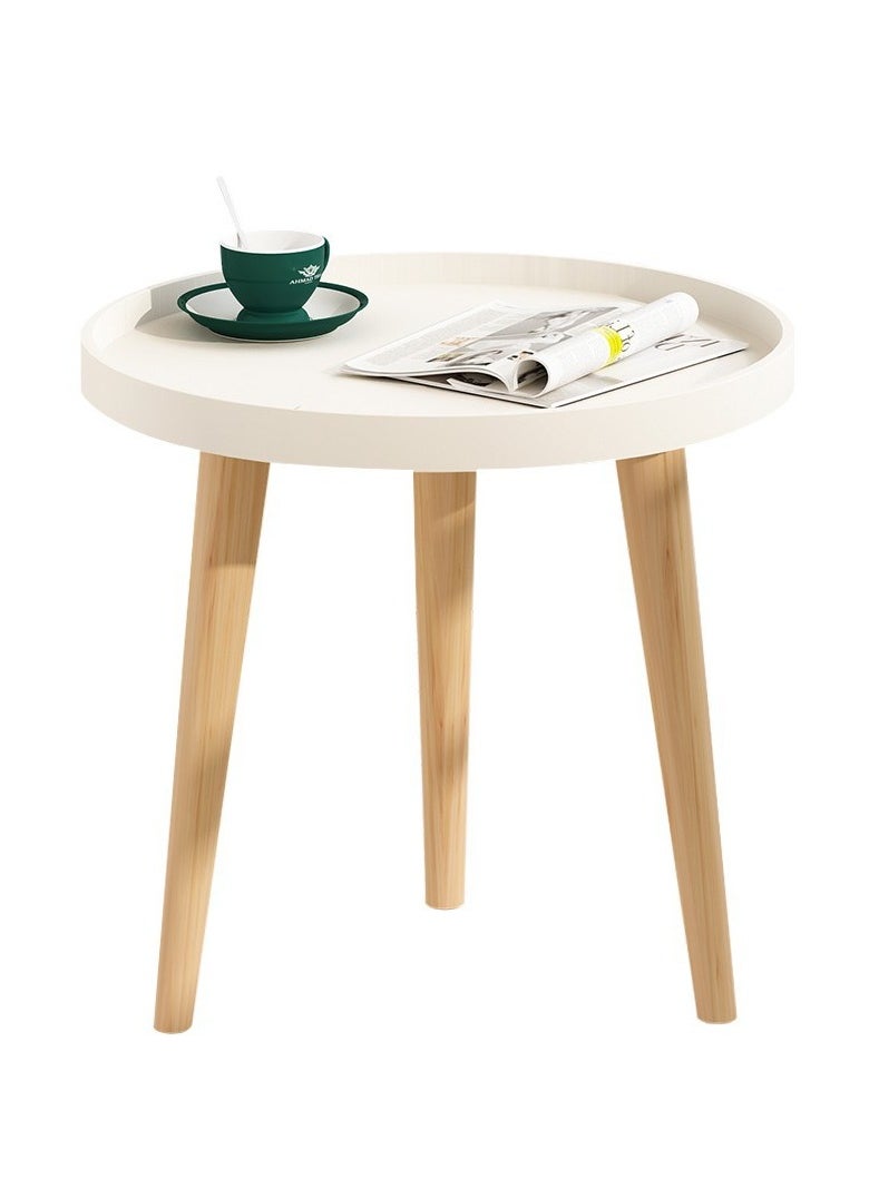 MIXDE - White Round Side Table Tray Nightstand Sofa Coffee End Table for Living Room, Bedroom, Small Spaces, Easy Assembly Bedside Table - Image 1