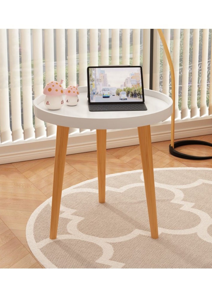 MIXDE - White Round Side Table Tray Nightstand Sofa Coffee End Table for Living Room, Bedroom, Small Spaces, Easy Assembly Bedside Table - Image 1