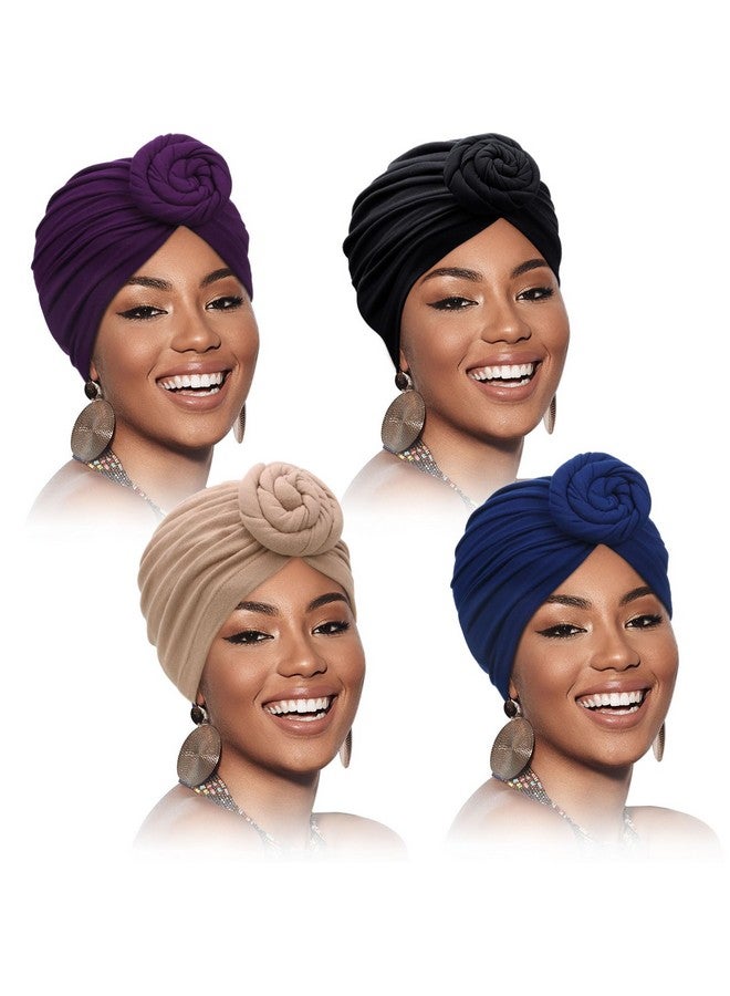 ساتينور غطاء رأس أفريقي من ساتينور، 4 قطع، عمامة للنساء ذوات البشرة السوداء، غطاء رأس، وشاح رأس، قبعة (أرجواني، أسود، أزرق داكن، بني فاتح) - Image 1