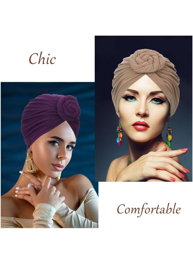 ساتينور غطاء رأس أفريقي من ساتينور، 4 قطع، عمامة للنساء ذوات البشرة السوداء، غطاء رأس، وشاح رأس، قبعة (أرجواني، أسود، أزرق داكن، بني فاتح) - Image 5