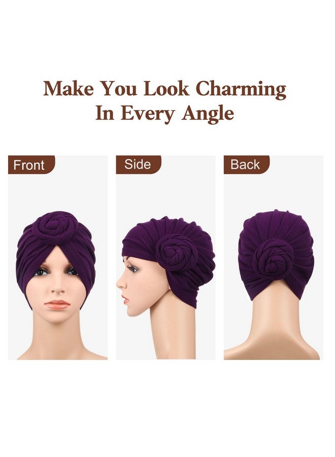 ساتينور غطاء رأس أفريقي من ساتينور، 4 قطع، عمامة للنساء ذوات البشرة السوداء، غطاء رأس، وشاح رأس، قبعة (أرجواني، أسود، أزرق داكن، بني فاتح) - Image 2