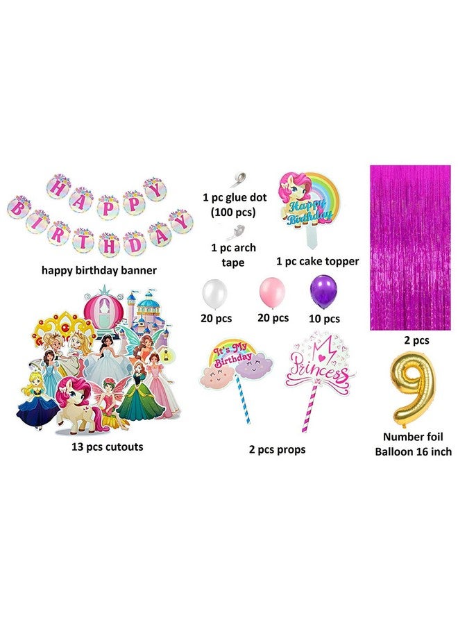 FI - FLICK IN 72 pcs 9th Birthday Decoration for Girls Curtain Backdrop Pumpkin Car Castle Cutouts 9th Birthday Princess Decoration for Girls Elsa Bday Theme Decorations (Pack of 72, Multicolor) - Image 2