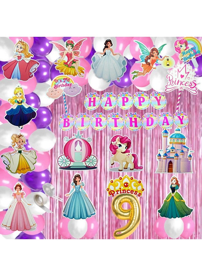 FI - FLICK IN 72 pcs 9th Birthday Decoration for Girls Curtain Backdrop Pumpkin Car Castle Cutouts 9th Birthday Princess Decoration for Girls Elsa Bday Theme Decorations (Pack of 72, Multicolor) - Image 1
