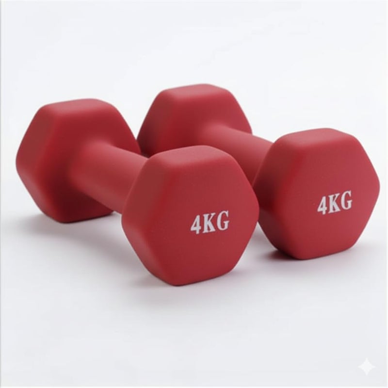 Dumbbells Set, 4KG Exercise Weights for Home Gym Fitness Equipment - Red - Image 1
