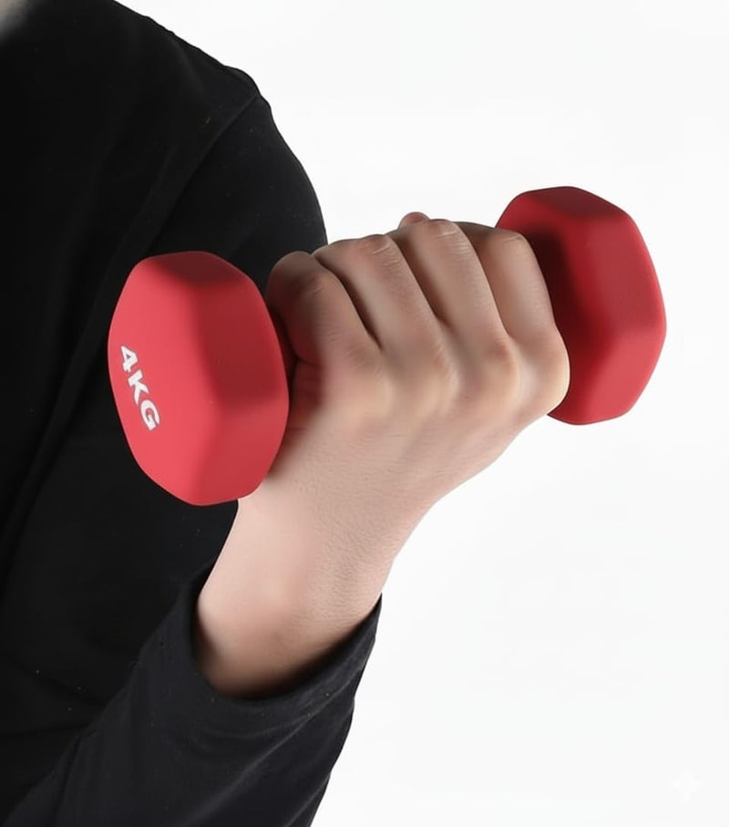 Dumbbells Set, 4KG Exercise Weights for Home Gym Fitness Equipment - Red - Image 2