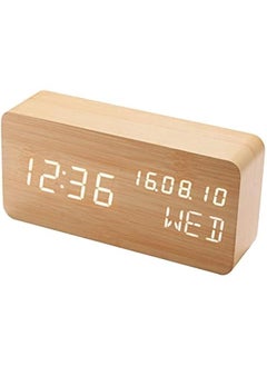 MOXO Desk Wooden Alarm Clock with Voice Control Date Temperature Adjustable 3 Brightness Display LED Digital Alarm Clocks for Bedroom Bedside  - Image 1