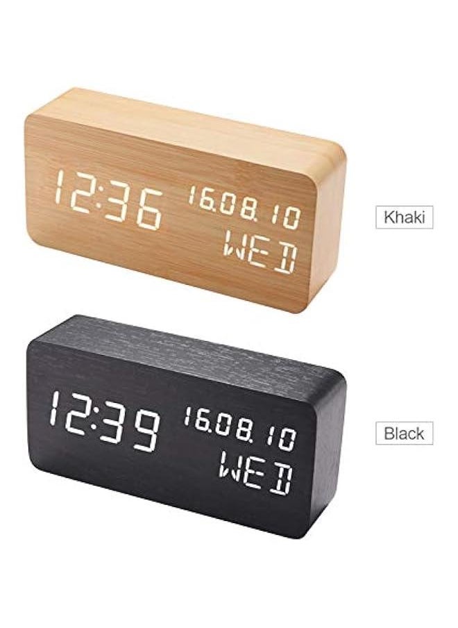 MOXO - Desk Wooden Alarm Clock with Voice Control Date Temperature Adjustable 3 Brightness Display LED Digital Alarm Clocks for Bedroom Bedside - Image 1