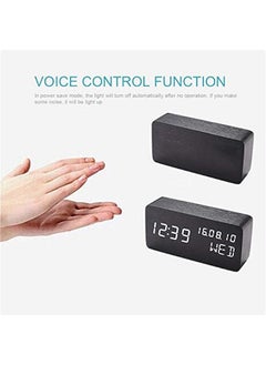 MOXO Desk Wooden Alarm Clock with Voice Control Date Temperature Adjustable 3 Brightness Display LED Digital Alarm Clocks for Bedroom Bedside  - Image 3