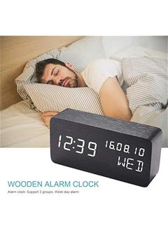 MOXO Desk Wooden Alarm Clock with Voice Control Date Temperature Adjustable 3 Brightness Display LED Digital Alarm Clocks for Bedroom Bedside  - Image 4