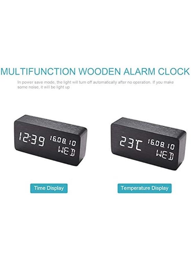 MOXO - Desk Wooden Alarm Clock with Voice Control Date Temperature Adjustable 3 Brightness Display LED Digital Alarm Clocks for Bedroom Bedside - Image 1