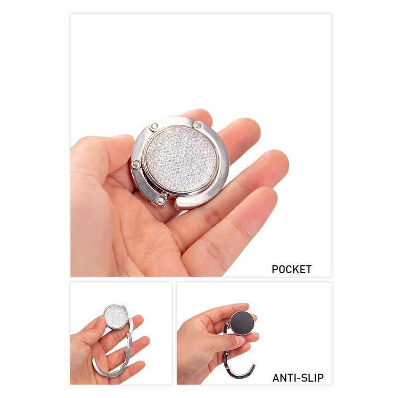 Tanosii Foldable Purse Hook Floding Handbag Hanger Bling Rhinestone Bag Holder For Table Desk 1 Pcs White - Image 3