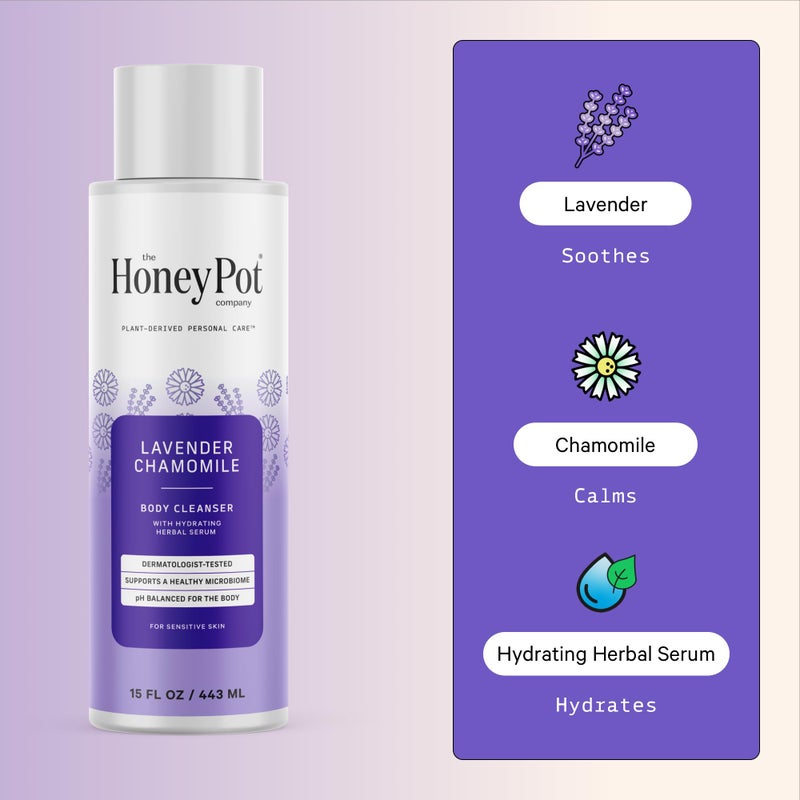The Honey Pot Company - Body Wash for Women - Lavender Chamomile Hydrating Body Cleanser - Moisturize & Cleanse Skin - Free of Parabens & Sulfates - 15 Fl. Oz - Image 3