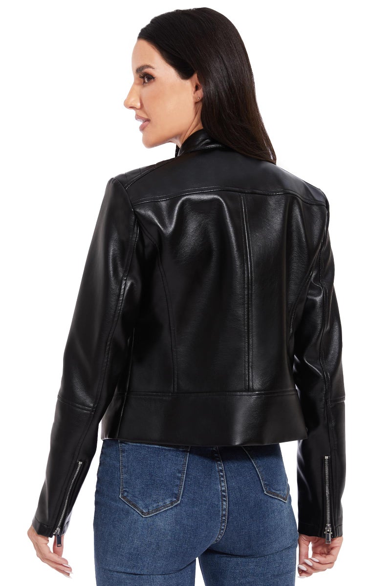Fahsyee Faux Leather Jacket Women - Black Bomber Motorcycle Cropped Coat Moto Biker Blazer Casual Vegan Jackets Fashion L - Image 3