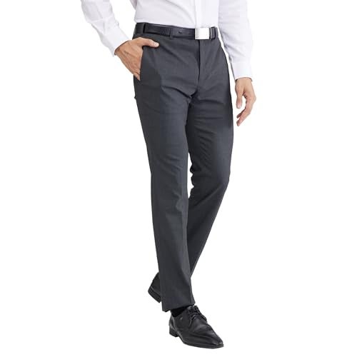 Raymond Men's Slim Fit Structure Pattern Poly Viscose Blend Flat Front Formal Trouser (Size: 32)-RMTS05410-G7 Dark Grey - Image 2