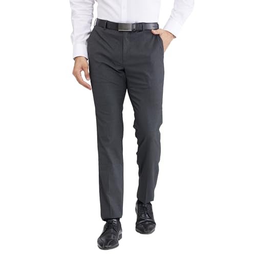 Raymond Men's Slim Fit Structure Pattern Poly Viscose Blend Flat Front Formal Trouser (Size: 32)-RMTS05410-G7 Dark Grey - Image 1