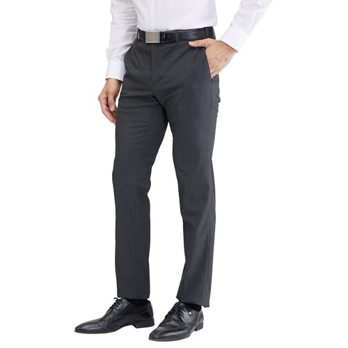 Raymond Men's Slim Fit Structure Pattern Poly Viscose Blend Flat Front Formal Trouser (Size: 32)-RMTS05410-G7 Dark Grey - Image 3