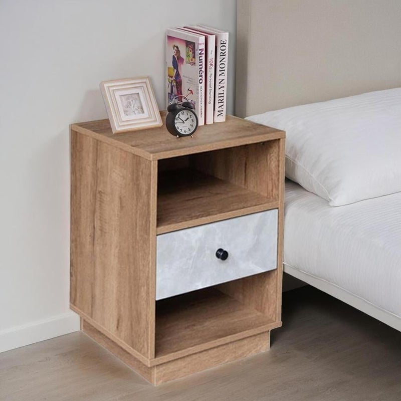 بيتي كومدينة سرير جانبية مع درج تخزين , خشب ماليزي - خشبي ورخامي - Image 1