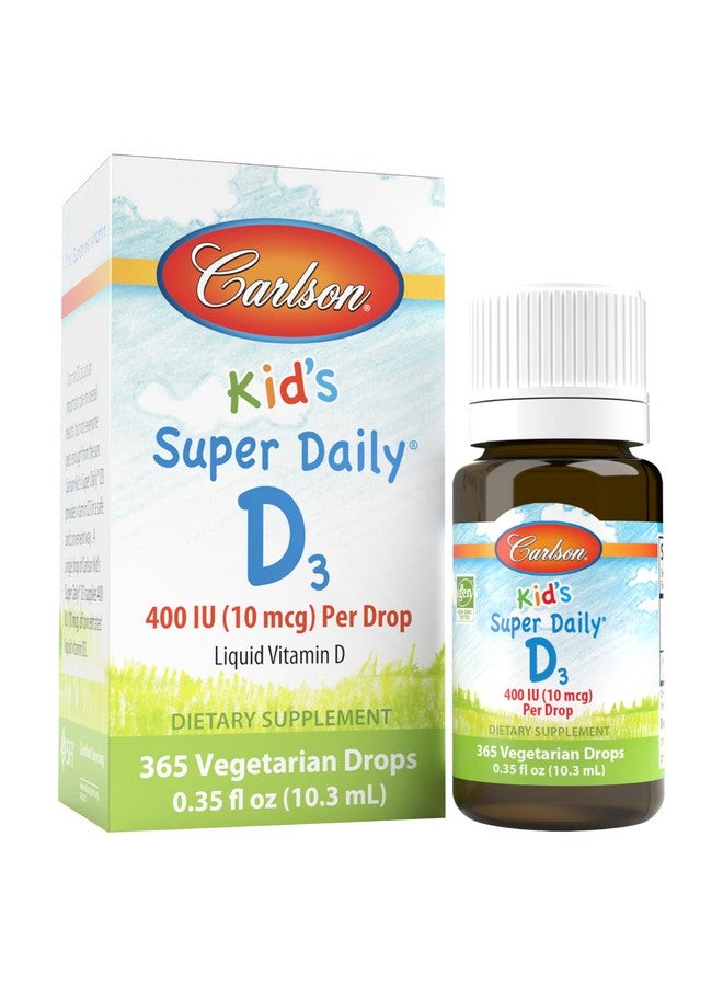 Carlson كارلسون - سوبر دايلي D3 للأطفال، قطرات فيتامين D للأطفال، 400 وحدة دولية (10 ميكروغرام) لكل قطرة، صحة القلب والمناعة، نباتي، قطرات فيتامين D سائلة، بدون نكهة، 365 قطرة - Image 1