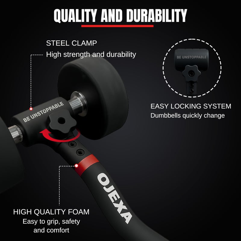 OJEXA Dumbbell to EZ Curl Barbell Converter Set, Adjustable Weights, 200 lb Capacity, Steel Clamp, Home Gym - Image 3