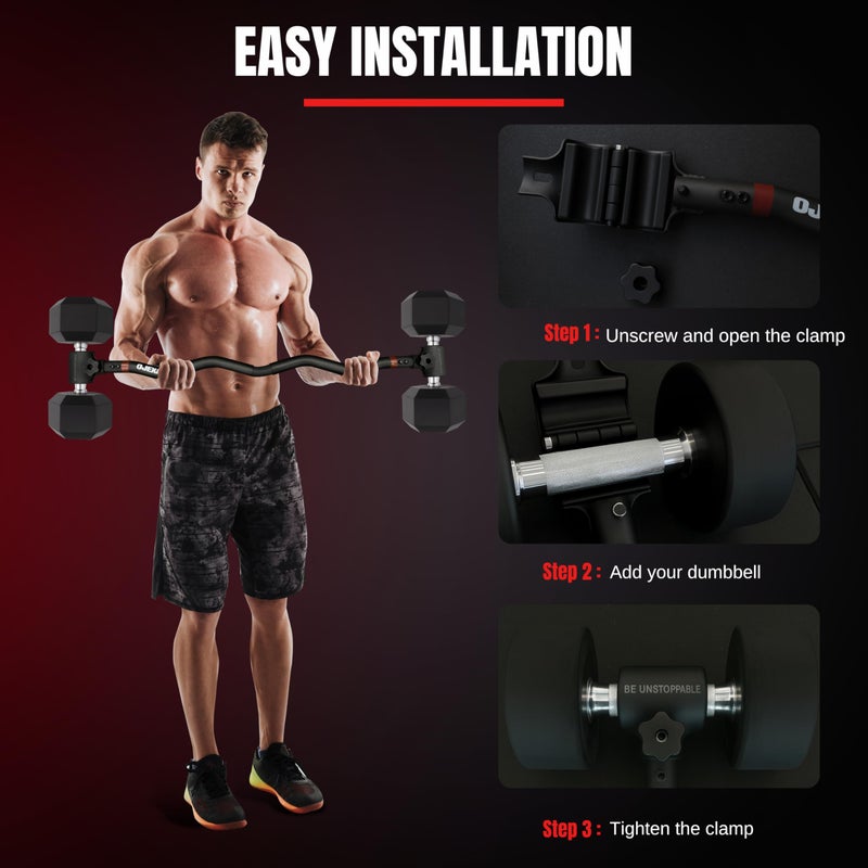 OJEXA Dumbbell to EZ Curl Barbell Converter Set, Adjustable Weights, 200 lb Capacity, Steel Clamp, Home Gym - Image 2