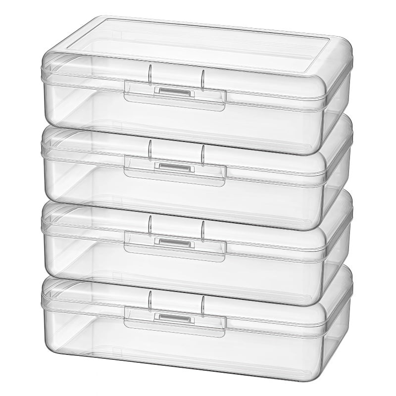 Thintinick 4 Pack Rectangular Clear Plastic Storage Containers Box with Hinged Lid for Beads and Other Small Craft Items (8 x 4.7 x 2.3 inch) - Image 1