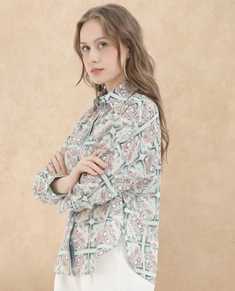 Rareism Women's Architectural Geometric Print Shirt