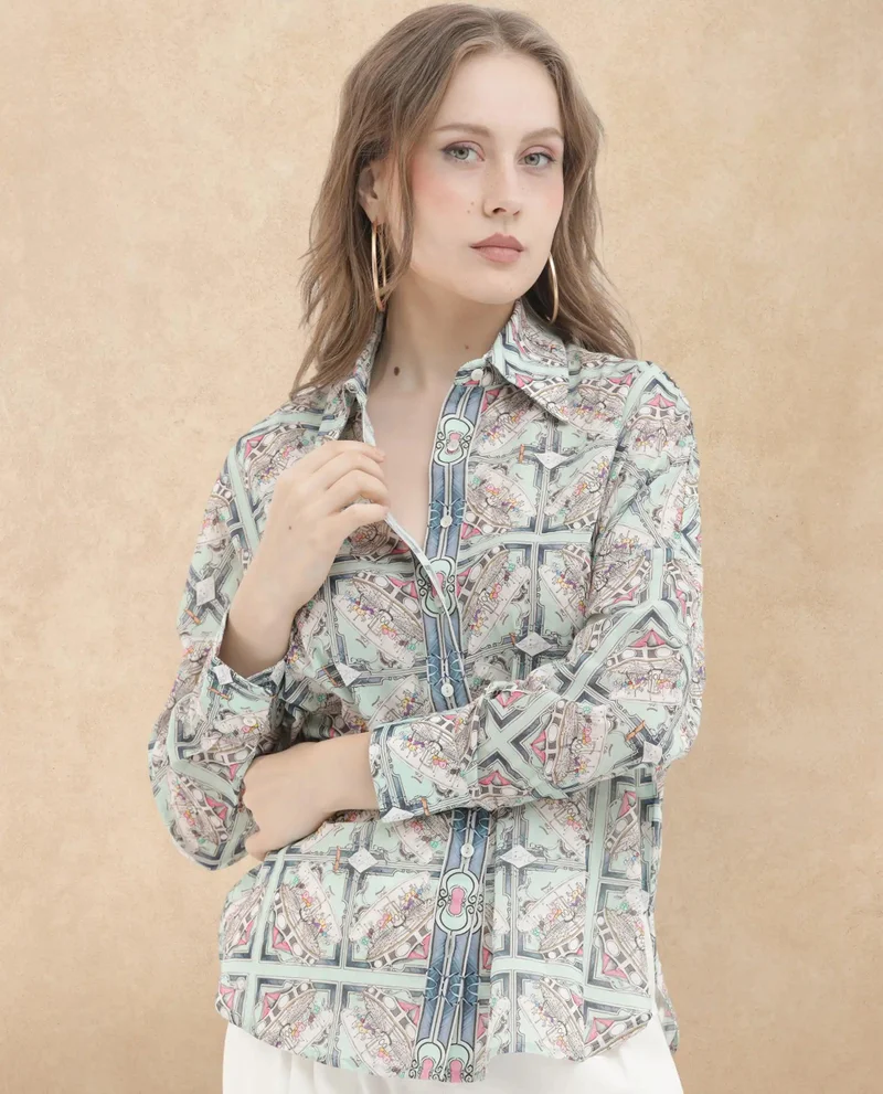 ريريزم Women's Architectural Geometric Print Shirt