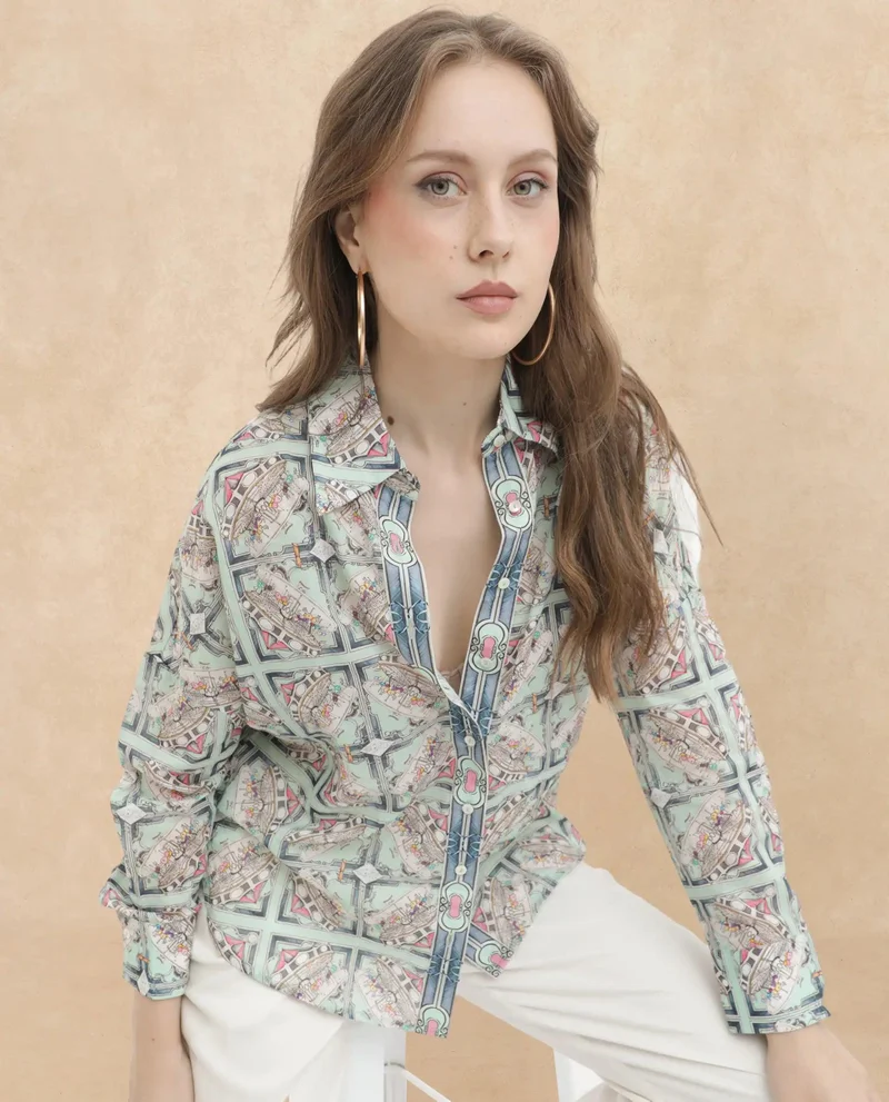 Rareism Women's Architectural Geometric Print Shirt