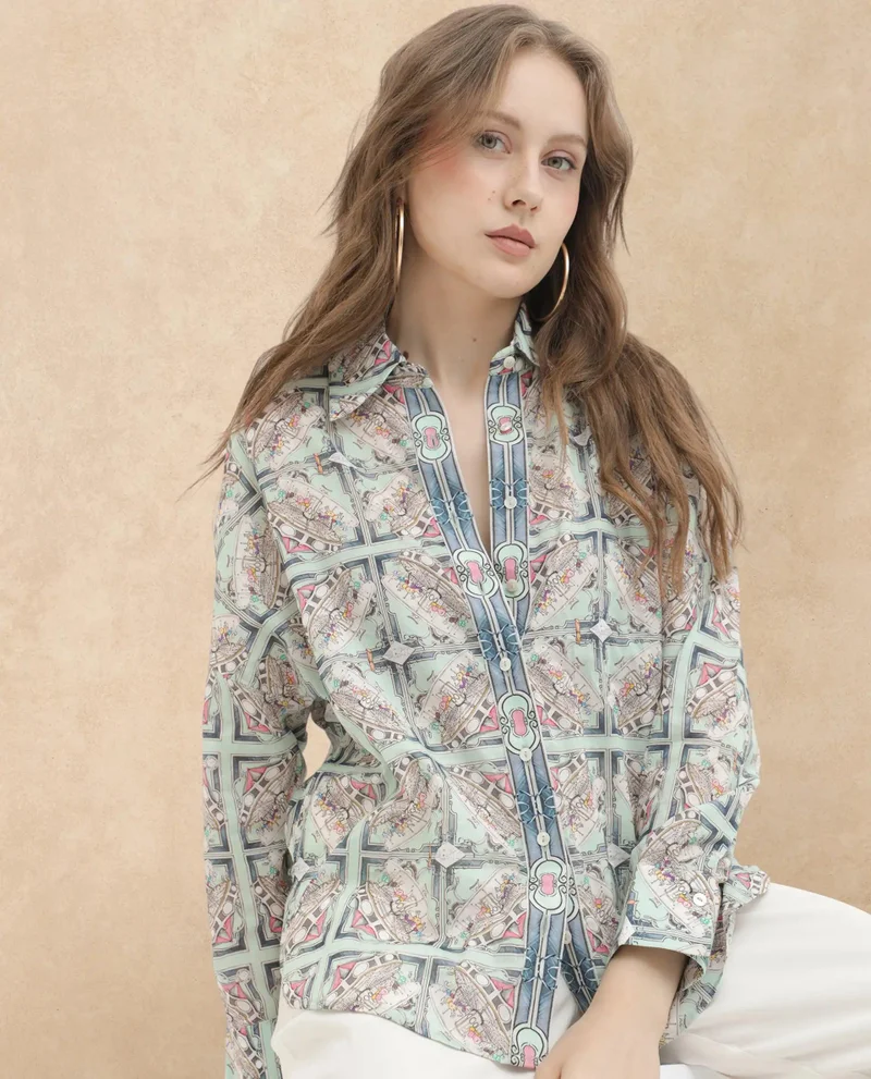 Rareism Women's Architectural Geometric Print Shirt