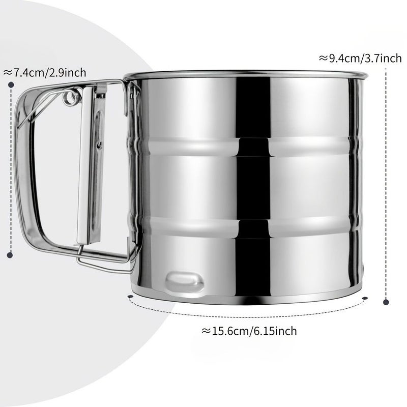 Stainless Steel Flour Sifter Double Layer Fine Mesh One Hand Press Crank Powdered Sugar Shaker Duster For Baking Cakes Ideal For Holiday Flour Sieve - Image 3