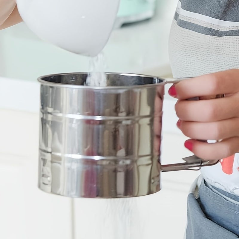 Stainless Steel Flour Sifter Double Layer Fine Mesh One Hand Press Crank Powdered Sugar Shaker Duster For Baking Cakes Ideal For Holiday Flour Sieve - Image 5