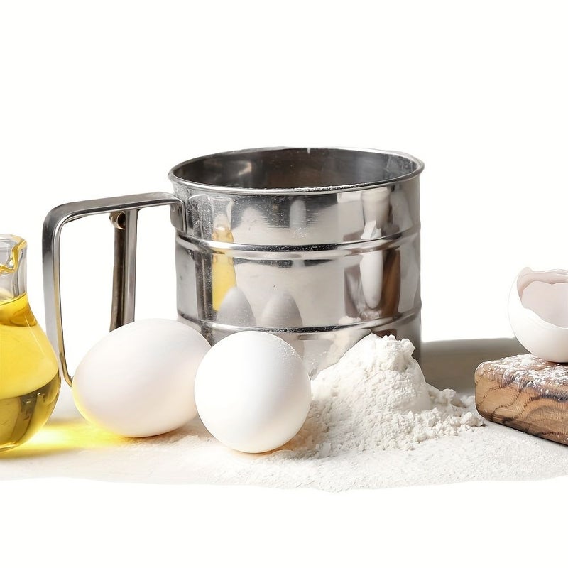 Stainless Steel Flour Sifter Double Layer Fine Mesh One Hand Press Crank Powdered Sugar Shaker Duster For Baking Cakes Ideal For Holiday Flour Sieve - Image 4