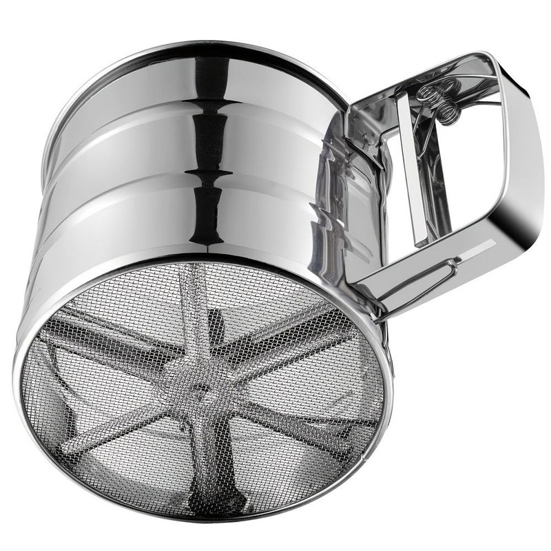 Stainless Steel Flour Sifter Double Layer Fine Mesh One Hand Press Crank Powdered Sugar Shaker Duster For Baking Cakes Ideal For Holiday Flour Sieve - Image 1