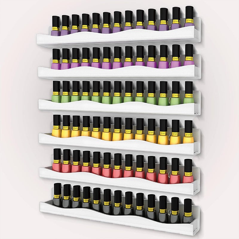 YMVV 15" Nail Polish Rack Wall Mounted Shelf,6 Pack White Acrylic Nail Polish Organizer Nail Supplies for Nail Techs,Great Display for Salons Retailers, YMVVWHITE 003
