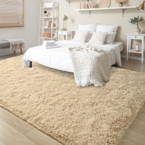 Keeko Fluffy Area Rugs for Bedroom Living Room, 4x5.3 Soft Plush Bedside Rug Modern Indoor Throw Rug Shag Fuzzy Nursery Carpet Non Slip Rugs for Kids Girls Baby Teen Dorm Room Home Decor Beige - Image 3