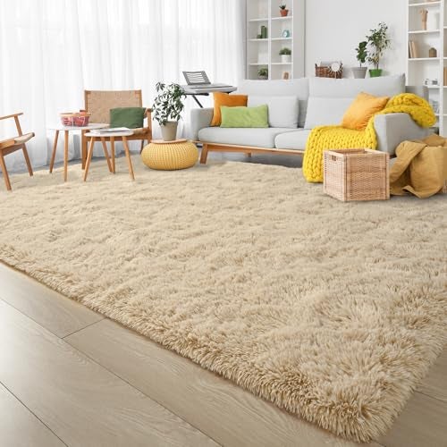 Keeko Fluffy Area Rugs for Bedroom Living Room, 4x5.3 Soft Plush Bedside Rug Modern Indoor Throw Rug Shag Fuzzy Nursery Carpet Non Slip Rugs for Kids Girls Baby Teen Dorm Room Home Decor Beige - Image 5