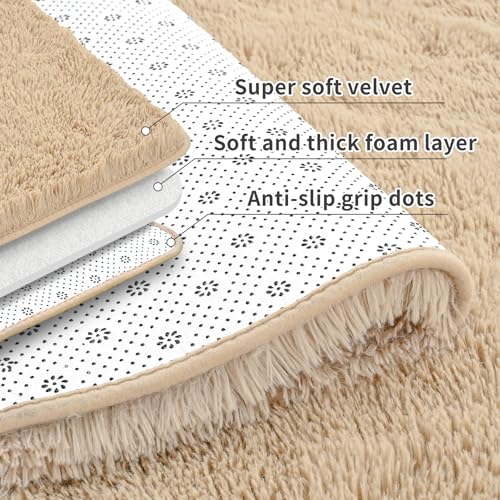 Keeko Fluffy Area Rugs for Bedroom Living Room, 4x5.3 Soft Plush Bedside Rug Modern Indoor Throw Rug Shag Fuzzy Nursery Carpet Non Slip Rugs for Kids Girls Baby Teen Dorm Room Home Decor Beige - Image 2