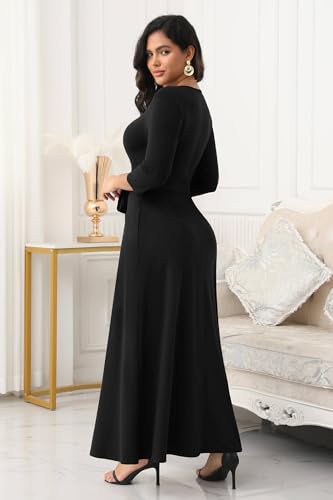 FANDEE Maxi Dress for Women 2026, Long Casual Empire Waist Dresses 3/4 Sleeve Round Neck with Belt 3XL - Image 5