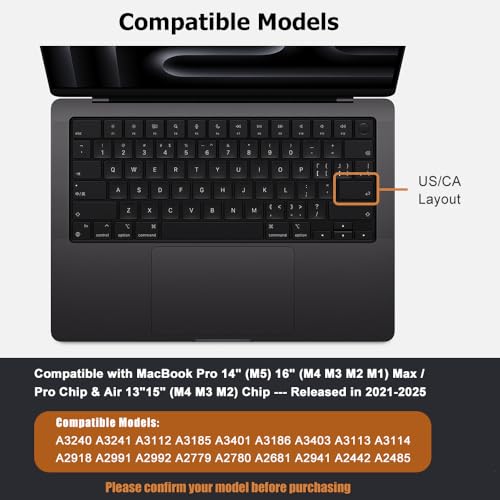MasiBloom Keyboard Cover Skin for 2025-2021 MacBook Pro 14" 16 inches (M5 M4 M3 M2 M1) Pro/Max Chip A3434 A3112 A3185 A3401 TPU Protector Accessories US/ANSI Layout (Space Black) - Image 2