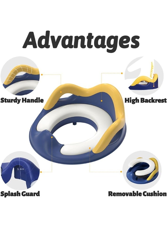 Potty Training Seat, Toddler Toilet Seat with Removable Cushion & Splash Guard, Potty Training Toilet Seat with Sturdy Handles and Backrest, Triple Anti-Slip Design Toilet Seat for Boys & Girls (Blue) - Image 2