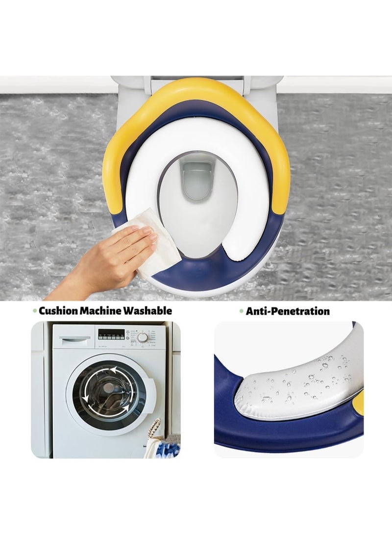 Potty Training Seat, Toddler Toilet Seat with Removable Cushion & Splash Guard, Potty Training Toilet Seat with Sturdy Handles and Backrest, Triple Anti-Slip Design Toilet Seat for Boys & Girls (Blue) - Image 3