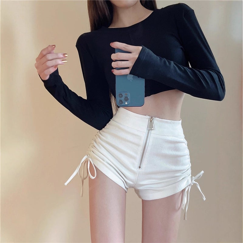 Trendy Niche High-Waisted Slimming Ruched Drawstring Shorts For Women, New Summer Versatile Solid Color Tight Casual Pants - Image 4
