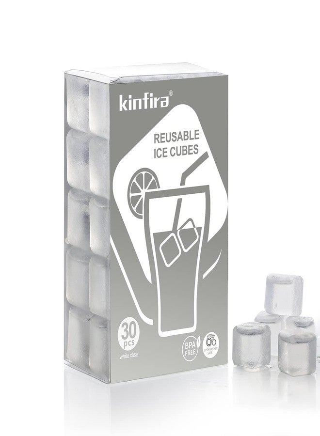 Kinfira Plastic Reusable Ice Cubes - Refreezable Ice Cubes Cool Drinks without Diluting Drinks Pretty Good for Parties BPA Free Dishwasher Safe 30 Pcs White Clear - Image 1