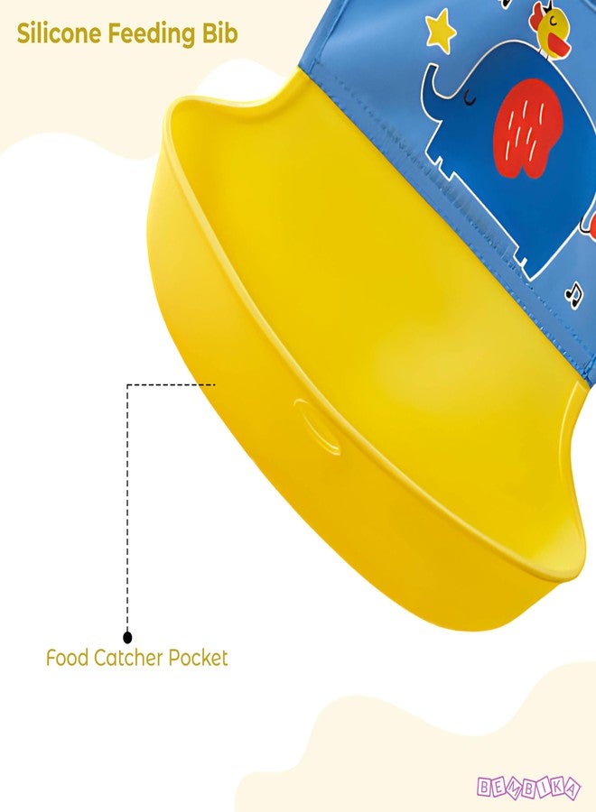 بيمبيكا مريلة تغذية الأطفال الأساسية من بيمبيكا، مصنوعة من السيليكون المقاوم للماء والقابل للغسل، خفيفة الوزن ومثالية لإطعام الأطفال الرضع والأطفال الصغار - (أزرق الفيل) - Image 2
