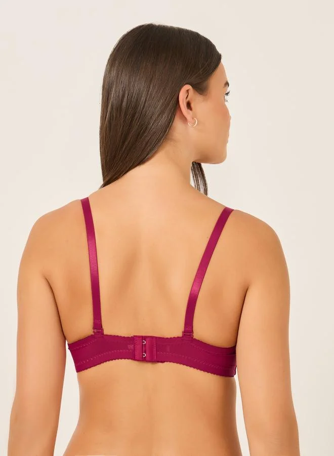 Take Two Take Two Solid Lace and Bow Detail Padded Wired Push Up Bra